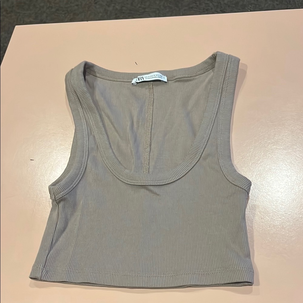 Zara Gray Sleeveless Fitted Crop Top